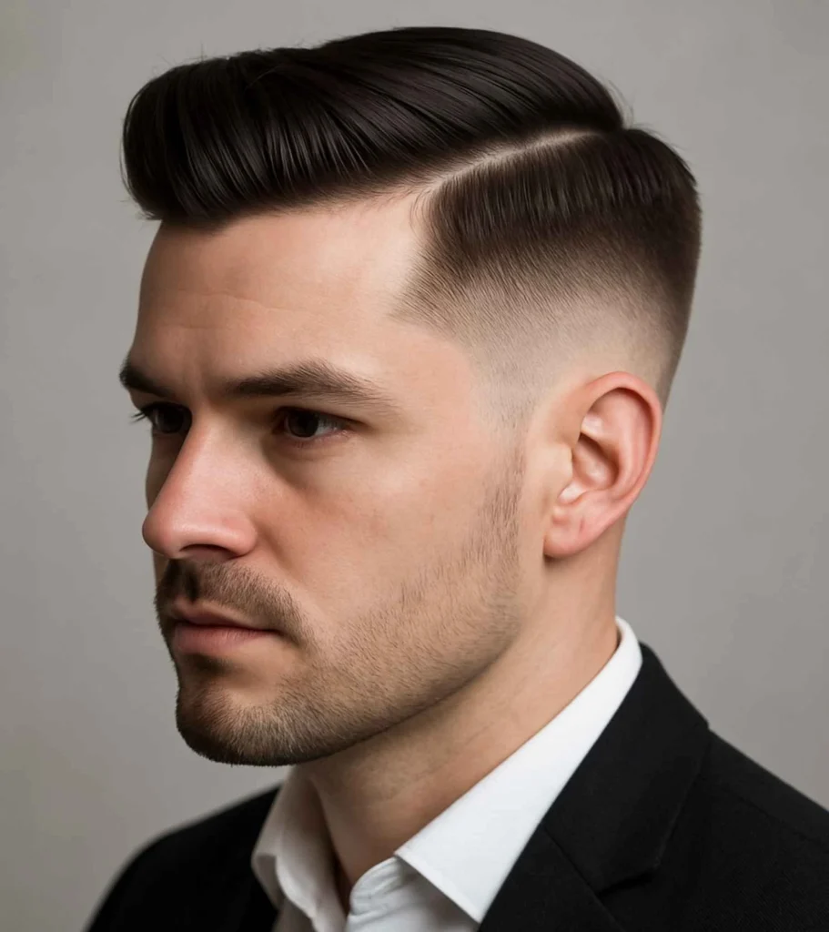 Short Parted Pompadour Taper Fade