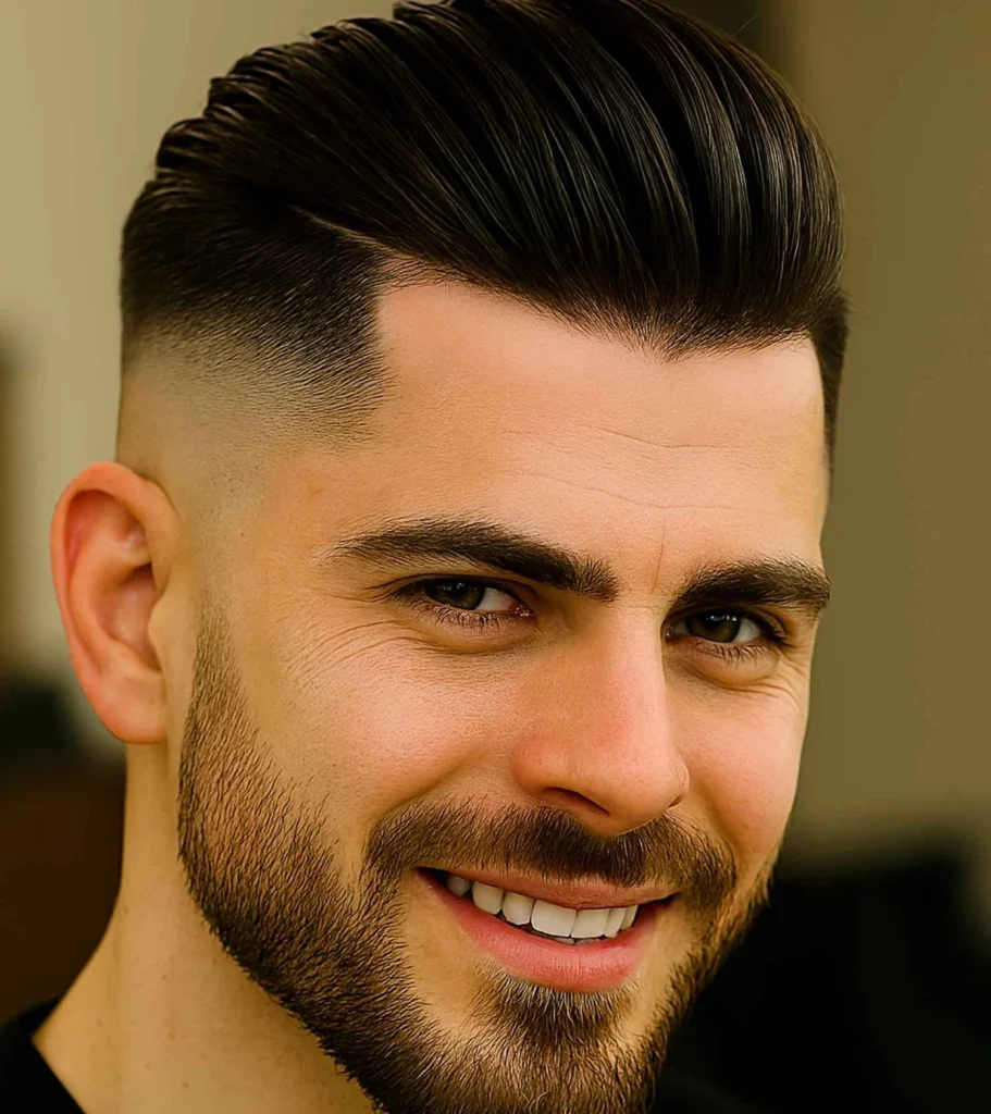 Edgy High Comb Over Fade with Hard Part