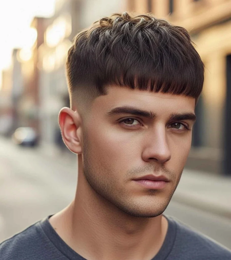 Short Layers with Blunt Fringe and Fade