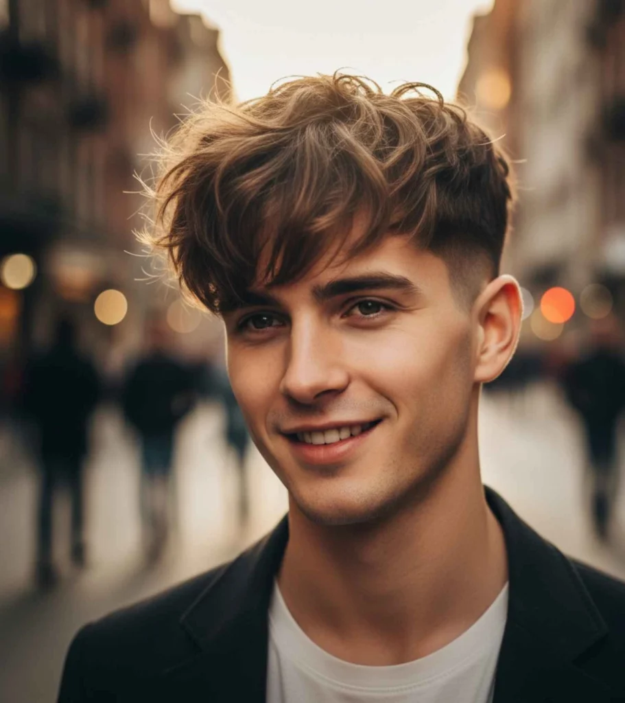Heavy Tousled Fringe with Low Taper Fade