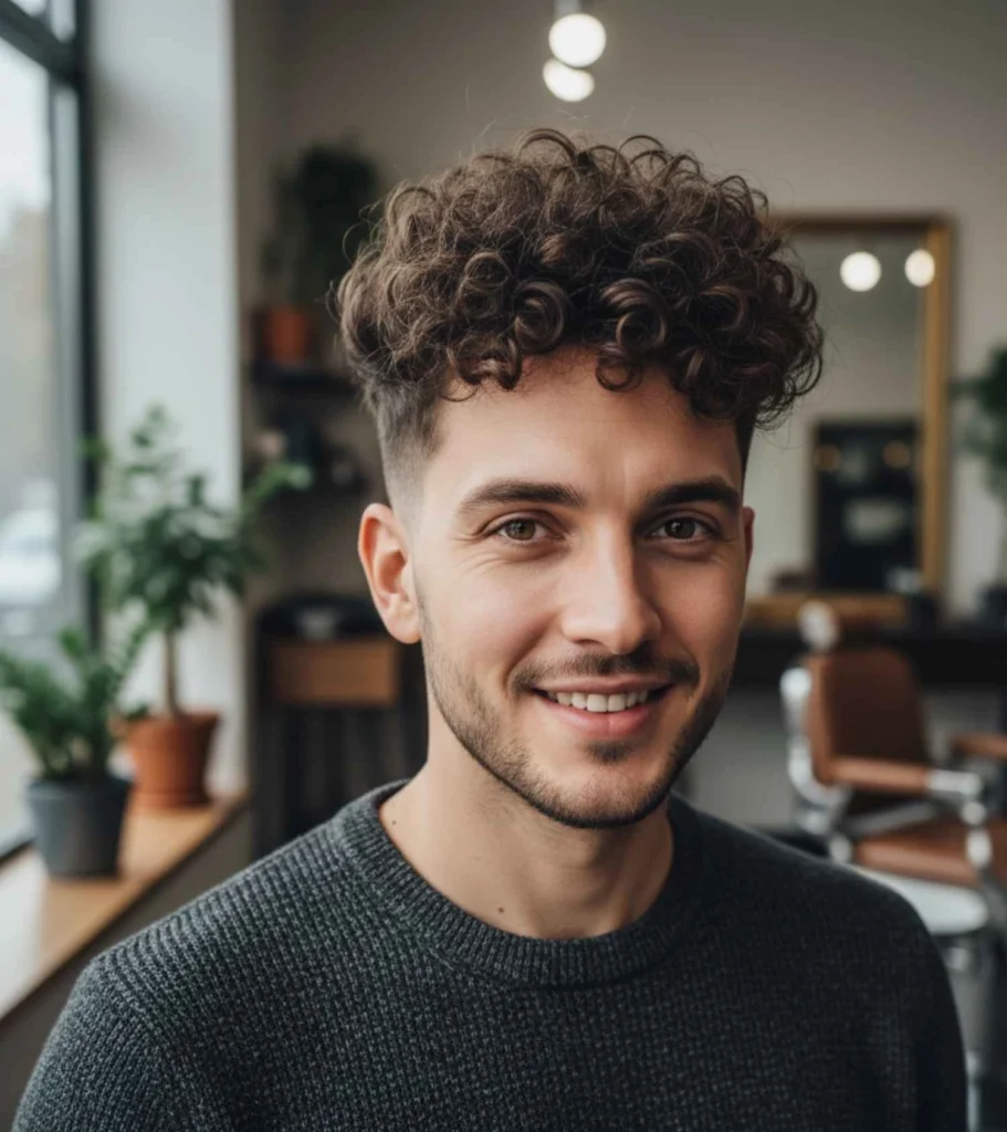 Messy Curly Mohawk with Taper Fade