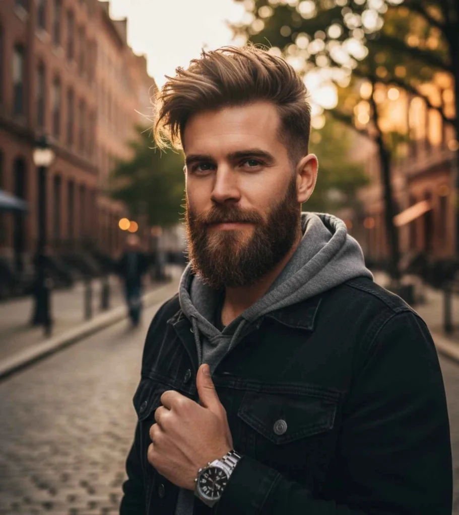 Messy Textured Top with Short Sides and Beard