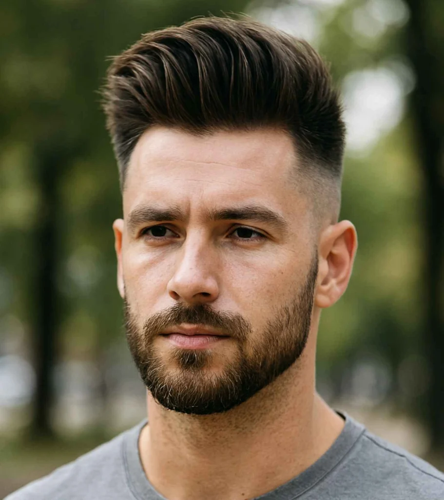 Short Pompadour with Beard Blend