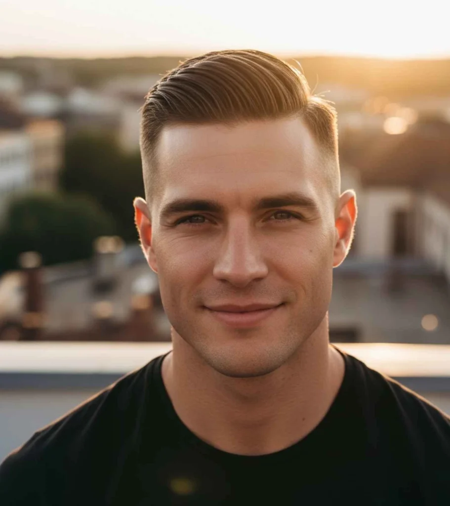 Short Slick Back with High Skin Fade