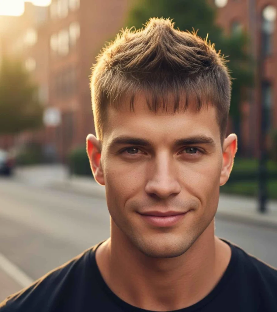 Textured Short Spiky Hair Fade with Blunt Fringe