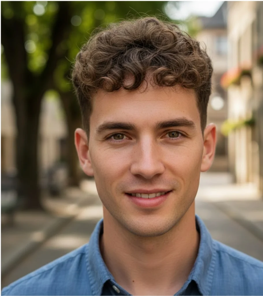 Messy Curly Hair with Taper Fade