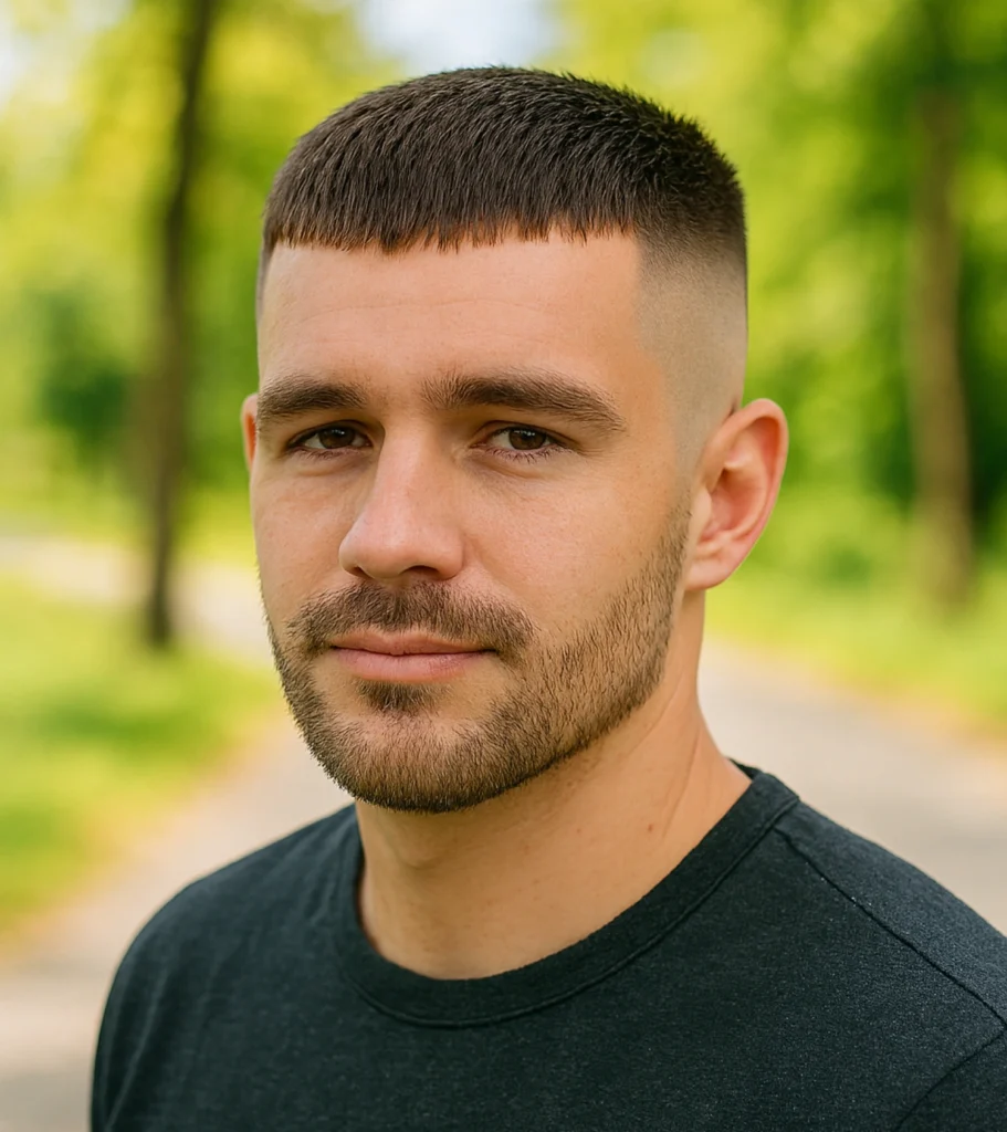 Short Brush Forward with High Skin Fade