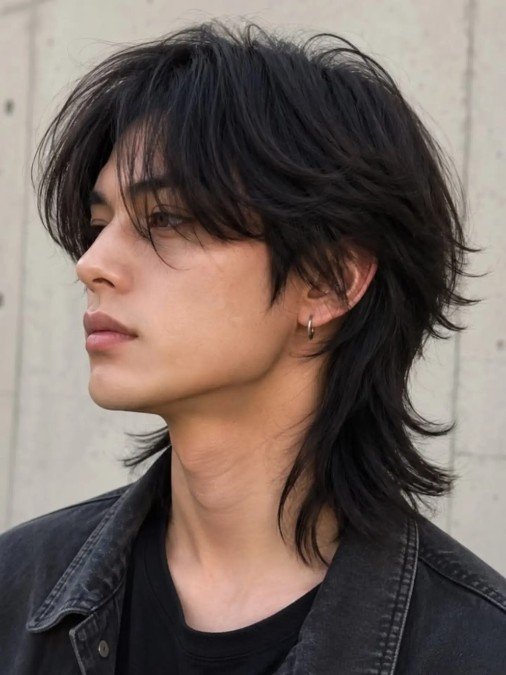 Long Layered Wolf Cut With Curtain Fringe
