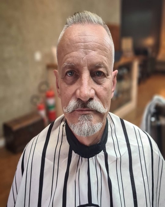 Handlebar Mustache + Gray Chin Beard