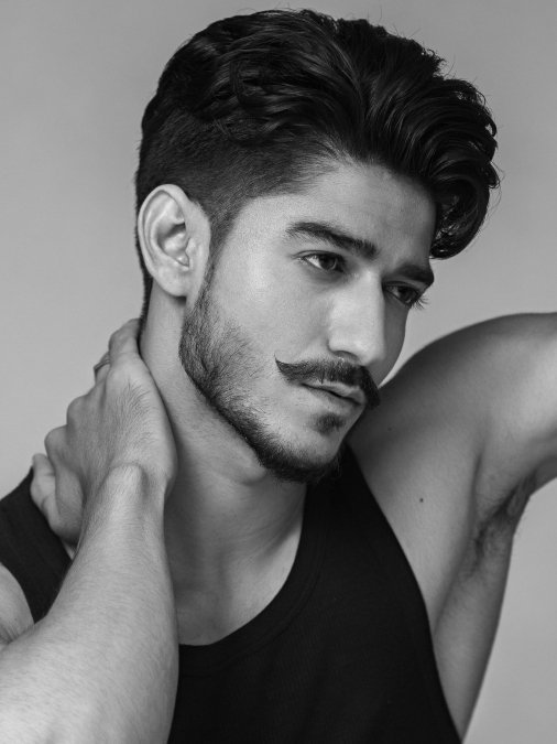 Curled Mustache + Short Stubble Beard