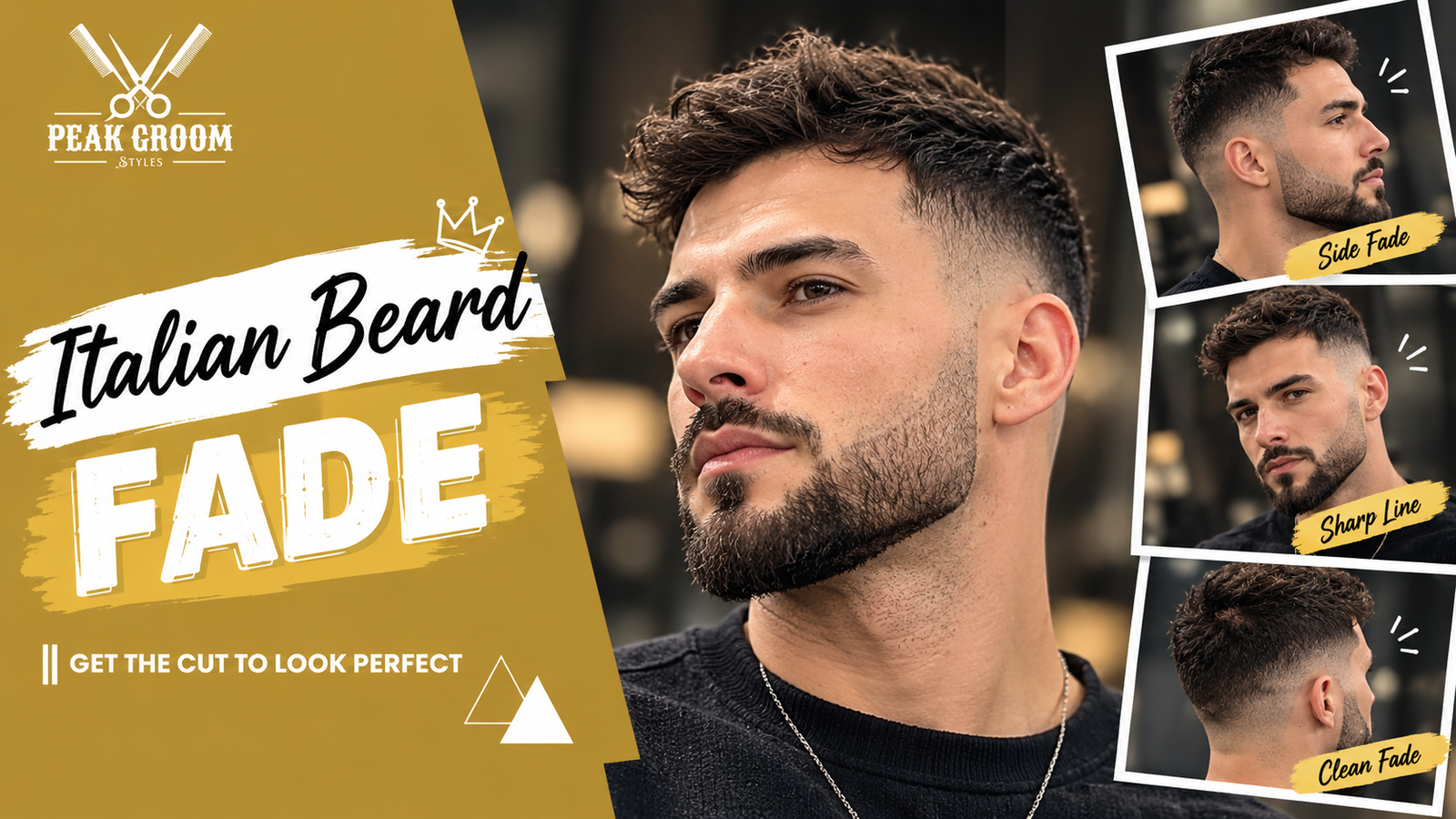 Italian beard fade for men featuring a sharp beard lineup, faded sideburns, a defined jawline, and a modern textured hairstyle.