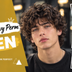 Loose wavy perm hairstyle for men with natural-looking curls, textured volume, and a modern low taper fade.