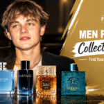 Men perfume collection ideas featuring Bleu de Chanel, Dior Sauvage, Nautica Voyage, Lattafa Khamrah, and Versace Eros.