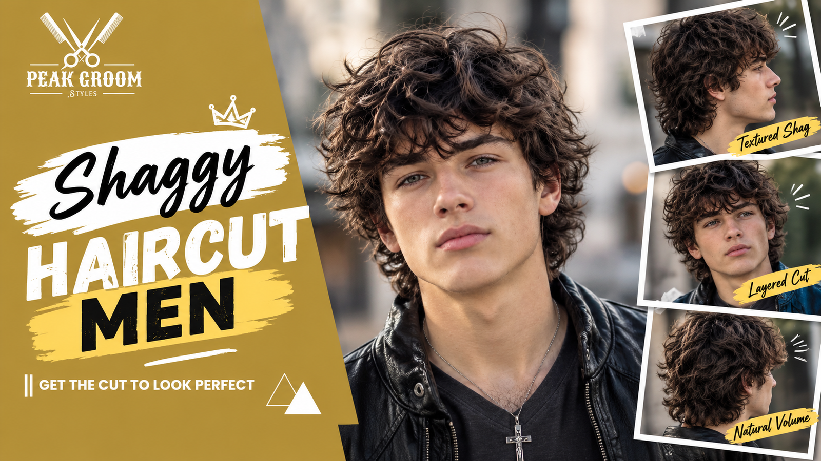 Stylish shaggy haircuts for men featuring voluminous, messy curly layers, textured fringe, and natural hair volume for a modern, trendy look.